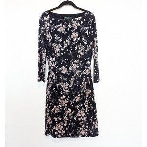 LAUREN RALPH LAUREN Floral Dress Womens Size 12 Blue Sheath Knee Length Office